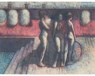 2170
Armando Morales
1927-2011
"Despedida," 1980
Lithograph in colors on paper, watermark Arches
Edition: 74/75
Signed, dated, and numbered in pencil at the lower edge: Morales; titled on a gallery label affixed to the frame's backing board
Image/Sheet: 22.5" H x 30" W
Estimate: $800 - $1,200