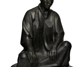 2072
Felipe Castañeda
b. 1933
Seated Woman, 1994
Patinated bronze
Edition: 1/7
Signed, numbered, and dated to top of base: F. Castañeda I/VII; further marked to base verso: Fundicion / Carlos Rojas A / Mexico 95
25" H x 17.5" W x 16" D
Estimate: $5,000 - $7,000