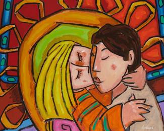 2133
Tony Cacalano
b. 1936
"The Couple," 1994
Acrylic on canvas
Signed lower right: Cacalano; signed again, titled, dated, and with the artist's copyright ink stamp, all verso
16" H x 20" W
Estimate: $500 - $700