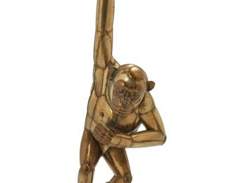2141
Sergio Bustamante
b. 1949
Hanging Monkey
Sheet copper and brass
Edition: 14/100
Signed and numbered in marker under the left armpit: Bustamante
57" H x 16.5" W x 16" D
Estimate: $1,000 - $2,000