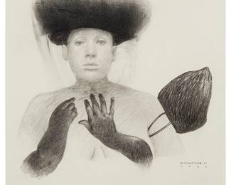 2002
Hugo Crosthwaite
b. 1971
Woman With Black Gloves, 2005
Graphite on paper
Signed and dated in pencil at the lower right: H. Crosthwaite
Sight: 5.625" H x 6.25" W
Estimate: $800 - $1,200