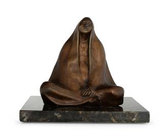 2148
After Francisco Zúñiga
1912-1998
Mujer Sentada
Patinated bronze on marble plinth
Signed in the casting verso
8.5" H x 10" W x 10" D
Estimate: $700 - $900