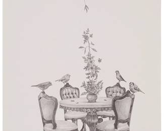 2202
Eduardo Talledos
b. 1981
Table With Birds, Butterfly And Moth, 2020
Pencil on wove paper, watermark Fabriano
Signed and dated at the lower right: Talledos
Sheet: 28" H x 19.75" W
Estimate: $300 - $500