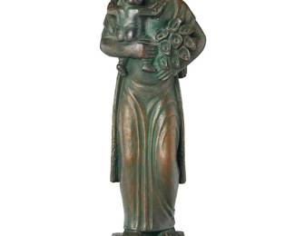 2073
Luis Ortiz Monasterio
1906-1990
"Mujer Con Nino Y Alcatraces," 1950
Patinated bronze on wood base
Edition: 4/5
Signed, dated, and numbered to the base: Monasterio / 50
13.375" H x 4.75" W x 3" D; with base: 15" H x 4.75" W x 4.25" D
Estimate: $3,000 - $5,000