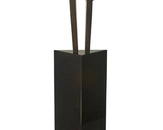 2117
Victor Salmones
1937-1989
Male And Female Busts
Patinated bronze on granite pedestal
Edition 4/10
Signed and editioned in the casting: 1.08 / V. Salmones
Each bust: 27.5" H x 7" W x 5.75" D approx.; pedestal: 38.25" H x 19" W x 9.625" D
Estimate: $1,500 - $2,500