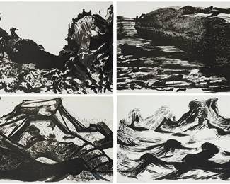 2004
David Alfaro Siqueiros (1896-1974)
Four works:

"Canto General #2," from the "Canto General Series"
Lithograph on paper, watermark B.F.K Rives
Edition: 185/200
Signed and numbered in pencil at the lower edge: Siqueiros
Image/Sheet: 23.625" H x 41" W

"Canto General #5," from the "Canto General Series"
Lithograph on paper, watermark B.F.K Rives
Edition: 185/200
Signed in blue pencil lower right: Siqueiros; numbered in pencil lower left
Image/Sheet: 23.625" H x 41" W

"Canto General #6," from the "Canto General Series"
Lithograph on paper, watermark B.F.K Rives
Edition: 185/200
Signed and numbered in pencil at the lower edge: Siqueiros
Image/Sheet: 23.625" H x 41" W

"Canto General #8," from the "Canto General Series"
Lithograph on paper, watermark B.F.K Rives
Edition: 185/200
Signed in blue pencil lower right: Siqueiros; numbered in pencil lower left
Image/Sheet: 23.625" H x 41" W
Estimate: $1,000 - $2,000
