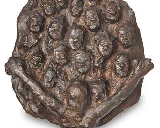 2115
Victor Salmones
1937-1989
Cheering Crowd Plaque
Patinated bronze
Edition: 4/11
Signed in the casting: Victor Salmones
8.25" H x 8.625" W x 2" D
Estimate: $200 - $300