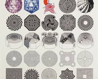 2188
Pedro Friedeberg
b. 1936
"Traductor De Laberintos"
Screenprint in colors on paper
Edition: XV/L
Signed and numbered in pencil with the artist's authentication ink stamp in the lower margin: Pedro Friedeberg
Sight: 24" H x 24" W
Estimate: $700 - $900