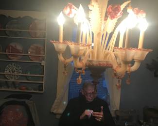 Venetian Glass:  "Leaves and Flowers"  Chandelier (Cranberry and Opalescent color) 