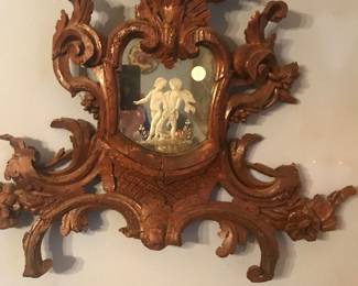 Hand Carved,  Walnut  Antique Cherub  Mirror.  (Hand engarving on mirror)