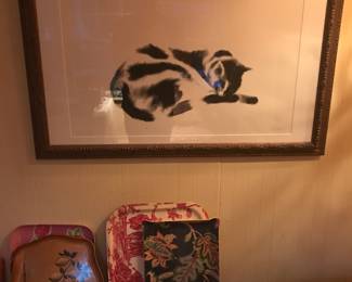 Framed Signed Cat Print by Peter Alexander