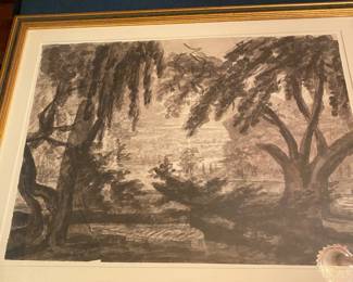 Framed gray washed  landscape water color  (Galliari)