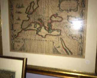 Antique Framed Map of Roman  Empire by John Speede (1552-1629).