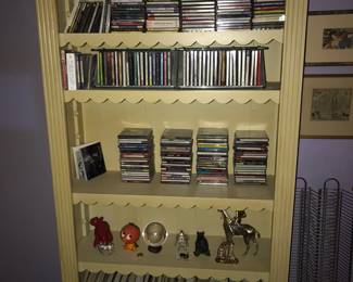 Painted  Vintage Charming Wood Bookcase,
And CDS.