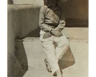 1003
Edward Weston
1886-1958
"Chandler In Mexican Costume," 1924
Gelatin silver print on paper
Appears unsigned
Image/Sheet: 3.875" H x 2.875" W
Estimate: $1,000 - $1,500