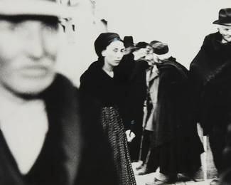 1025
Mario Giacomelli
1925-2000
"Scanno," Circa 1959
Gelatin silver print on paper
Signed in ink and with the ink stamp title and artist's copyright, all verso: Mario Giacomelli; inscribed in ink, verso
Image/Sheet: 11.75" H x 15.25" W
Estimate: $2,000 - $3,000