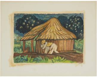 1042
Diego Rivera
1886-1957
"Dos Indios Arando En Un Frutal," 1935
Watercolor on hand-made "rice" paper laid to board
Signed and dated lower left: Diego Rivera
Image/Sheet: 10.75" H x 15.25" W
Estimate: $30,000 - $50,000
