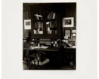 1008
Kim Weston
b. 1939
"EW Desk," 2001
Gelatin silver print on paper mounted to a board mount
Signed, titled, and dated in pencil on the mount and directly below the image: Kim Weston; inscribed to board verso: To Amy / all the best / Love K
Image/Sheet: 9.75" H x 7.75" W; Mount: 16" H x 14" W
Estimate: $300 - $500