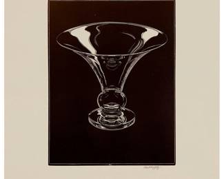 1239
Asa Cheffetz, N. A.
1897-1965
"Reflection In Crystal," 1946
Wood engraving on laid paper
From the edition of 200
Signed in pencil in the lower margin, at right: Asa Cheffetz; with the printed title, date, and edition information as part of the colophon on the verso of the original presentation mat/folder; taped at the tips of the upper margin corners to the presentation mat/folder; The Woodcut Society, Alexandria, VA, pub.
Image: 7.625" H x 5.875" W; Sheet: 12.5" H x 10" W
Estimate: $200 - $300