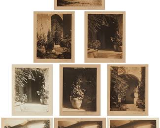 1287
Dorothy Dennison (1808-1994)
Nine works:
A group of images depicting Frederick Davis's house in Cuernavaca, Mexico
Each: Palladium print on paper tipped to thin brown and light beige board mount
Each: Signed in pencil on the mount, at right: Dorothy Dennison
Smallest Image/Sheet: 9.25" H x 7.25" W; Largest Image/Sheet: 9.5" H x 7.5" W; Smallest Mount: 14.125" H x 11.125" W; Largest Mount: 14.625" H x 11.5" W
Estimate: $300 - $500