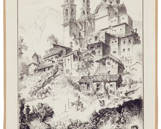 1083
Reynold Henry Weidenaar
1915-1985
"The Burro Station," 1946
Etching and drypoint on paper
From the edition of unknown size
Signed and tilted in pencil in the lower margin; Reynold Weidenaar
Plate: 17" H x 13" W; Sheet: 20.75" H x 15.75" W
Estimate: $700 - $900