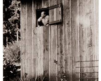 1014
Beaumont Newhall
1908-1993
"The Darkroom Window [Of Edward Weston]," 1940
Silver gelatin on paper mounted to a board mount
Unsigned; titled and dated from labels affixed to the mat board
Image/Sheet: 8.875" H x 7" W; Mount: 10" H x 8" W
Estimate: $500 - $700