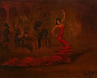 1265
Juan Jose Segura
1901-1964
Dancer With Band
Oil on canvas laid to board
Signed lower right: Juan Jose Segura
9" H x 12.25" W
Estimate: $500 - $700
