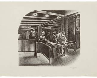 1154
Jesus Escobedo
1918-1978
Untitled, From The "New York Series," 1946
Lithograph on wove paper
Signed and dated in pencil in the lower margin, at right: Jesus Escobedo
Image: 9.5" H x 10.625" W; Sheet: 12.5" H x 19" W
Estimate: $800 - $1,200