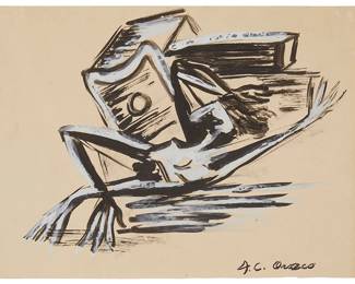 1071
José Clemente Orozco
1883-1949
Untitled, Abstract
Ink and gouache on paper
Signed lower right: J.C. Orozco
Sheet: 10.375" H x 14.125" W
Estimate: $2,000 - $3,000