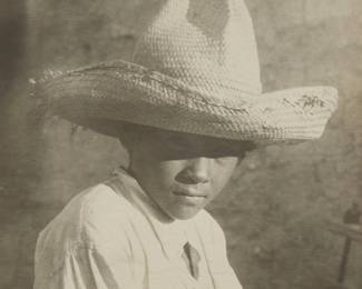 1280
Henry Ravell (Circa 1860-1930)
Two works:
Young man with hat
Gum bichromate photographic print
Signed lower right: Ravell; inscribed lower right: Mex.
Image/Sheet: 11" H x 9.125" W
Young girl in doorway
gum bichromate photographic print
Signed lower left: Ravell; inscribed lower left: Mex.
Image/Sheet: 12" H x 10" W
Estimate: $400 - $600