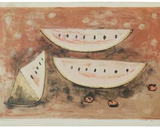 1064
Rufino Tamayo
1899-1991
"Naturaleza Muerta," 1952
Lithograph in colors on wove paper
Edition: 85/100
Signed and numbered in pencil in the lower margin: R. Tamayo
Image: 17.25" H x 21" W; Sheet: 19" H x 23" W
Estimate: $800 - $1,200
