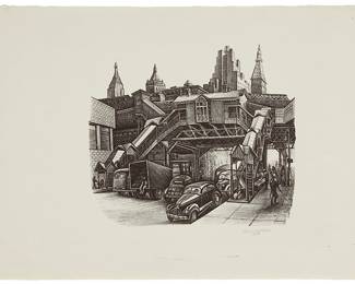 1155
Jesus Escobedo
1918-1978
Untitled, From The "New York Series," 1946
Lithograph on wove paper
Signed and dated in pencil in the lower margin, at right: Jesus Escobedo
Image: 8.5" H x 9.625" W; Sheet: 12.5" H x 19" W
Estimate: $800 - $1,200