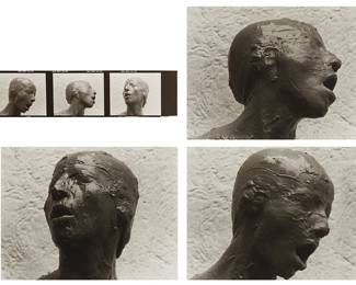 1018
Eugenia Vargas
b. 1929
Plate 25, 26, And 27 From The Series "Body Art: Sale Portrait / Arte Cuerpo: Autorretrato," 1986-87
Each: Gelatin silver print on paper
Three plates (25, 26, 27) and one contact sheet of the three plates (four works)
Each: Unsigned
Image/Sheet of one work: 8" H x 10" W; Sight of three works: 6.5" H x 8.625" W
Estimate: $700 - $900