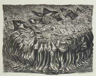 1073
José Clemente Orozco
1883-1949
"Las Masas" 1935
Lithograph on paper
Edition: 97/120
Signed and numbered in pencil in the lower margin
Image: 13" H x 16.75" W; Sight: 14.25" H x 18.25" W
Estimate: $800 - $1,200