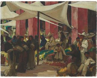 1246
Charles Kilgore
1922-1949
Mexican Market
Oil on canvas
Signed lower right: Charles Kilgore
16" H x 20" W
Estimate: $500 - $700