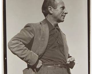 1007
Brett Weston
1911-1993
"Dad," 1940
Gelatin silver print on paper
Unsigned; titled and inscribed in pencil, possibly in another hand, on the sheet, verso: by Dody / & one of kids
Image/Sheet: 5.125" H x 4.125" W
Estimate: $400 - $600