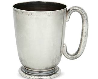 1105
Early/mid-20th century
A Mexican Sterling Silver Mug
Marked to underside: Sterling / Mexico / 925
The mug with lug handle and rounded foot
4.75" H x 5.25" W x 3.75" Dia.
14.3 oz. troy approximately
Estimate: $200 - $300