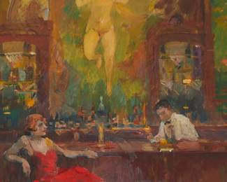1245
Elie Anatole Pavil
1873-1948
Figures In A Bar
Oil on canvas
Signed lower right: E.A. Pavil
25.5" H x 21.25" W
Estimate: $1,000 - $1,500