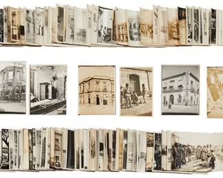 1278
A Large Group Of Mexican Revolution Photographs
105 photographs documenting the Mexican Revolution from Sabina Osuna, H.J. Gutierrez, and other various artists. Many photographs with the printed title, numbering, and copyright of the artist, and a few with the purple ink copyright stamp of the artist, Sabina Osuna
Each: Image/Sheet: 5" H x 7" W (approx.)
Estimate: $800 - $1,200