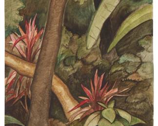 1056
Valentin Vidaurreta
1902-1955
"Cuernavaca," 1931
Watercolor on paper
Signed, titled, and dated lower right: Vidaurreta
Image/Sheet: 21.5" H x 9" W
Estimate: $1,000 - $1,500