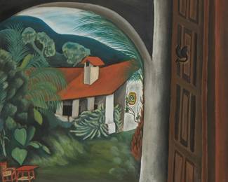 1057
Delfino Garcia
1917-n.d.
"Taxco," 1937
Watercolor and gouache on paper
Signed, titled, and dated lower left: Delfino Garcia
Image/Sheet: 17.5" H x 13.75" W
Estimate: $1,000 - $2,000