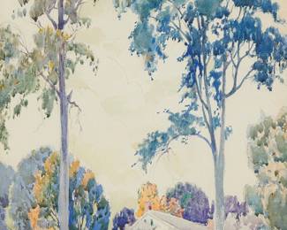 1249
Nelly Littlehale Murphy
1867-1941
Landscape With Houses And Trees
Watercolor on paper
Signed lower left: N. Littlehale Murphy
21" H x 14.5" W
Estimate: $300 - $500