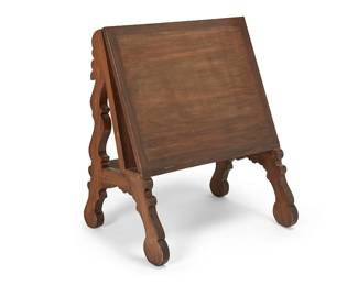 1183
Early/mid-20th century
A Spanish Revival Portfolio Stand
Appears unmarked
The wood veneer stand with hinged swinging panel
34.5" H x 29.75" W x 21.75" D
Estimate: $400 - $600