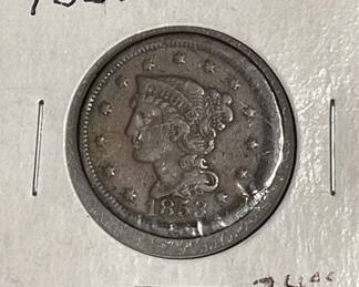Lot 008   0 Bid(s)
1853 US Braided Hair Large Cent Coin ***Rare - Large Cent***