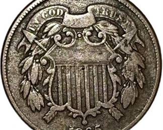 Lot 001   0 Bid(s)
Civil War 1865 US Two Cent Piece Coin