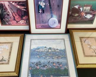 Framed Floral Musical Waterfront Artwork