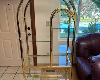 1980s Mid Century Modern Arched Metal And Glass Decor Shelf