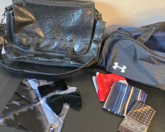 Leather Messenger Bag Silk Pocket Squares And Bow Ties