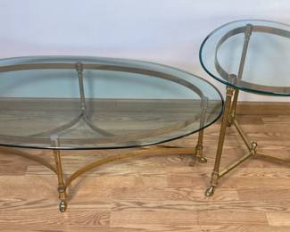 Brass And Glass Coffee Table And Side Table