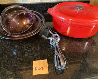 Purple Glass Mixing Bowls Dutch Oven And Hand Mixer